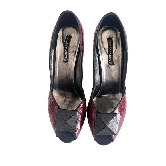VTG Claudia Ciuti Dark Red Croc Shoe Open Toe Pump 9.5 - Picture 3 of 10